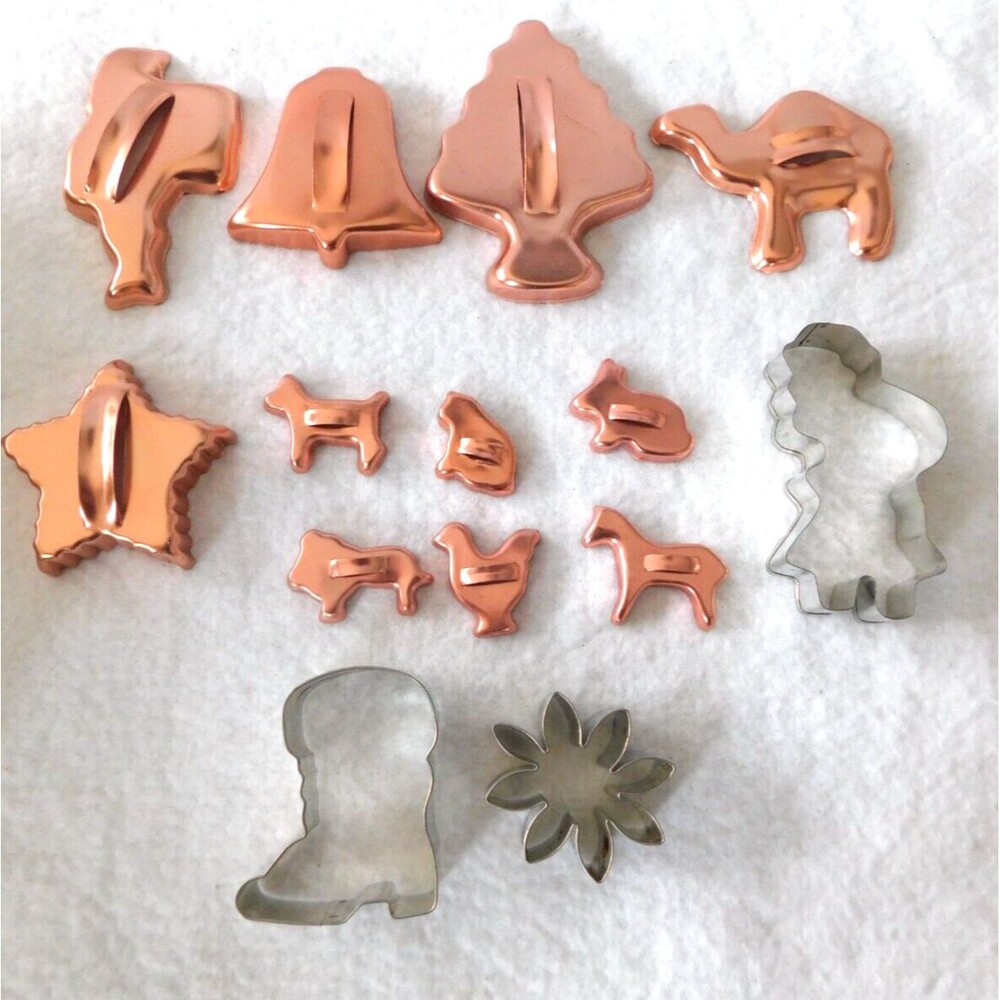 Vintage Cookie Cutter Lot Fourteen Mixed Animal Holiday Metal Handled